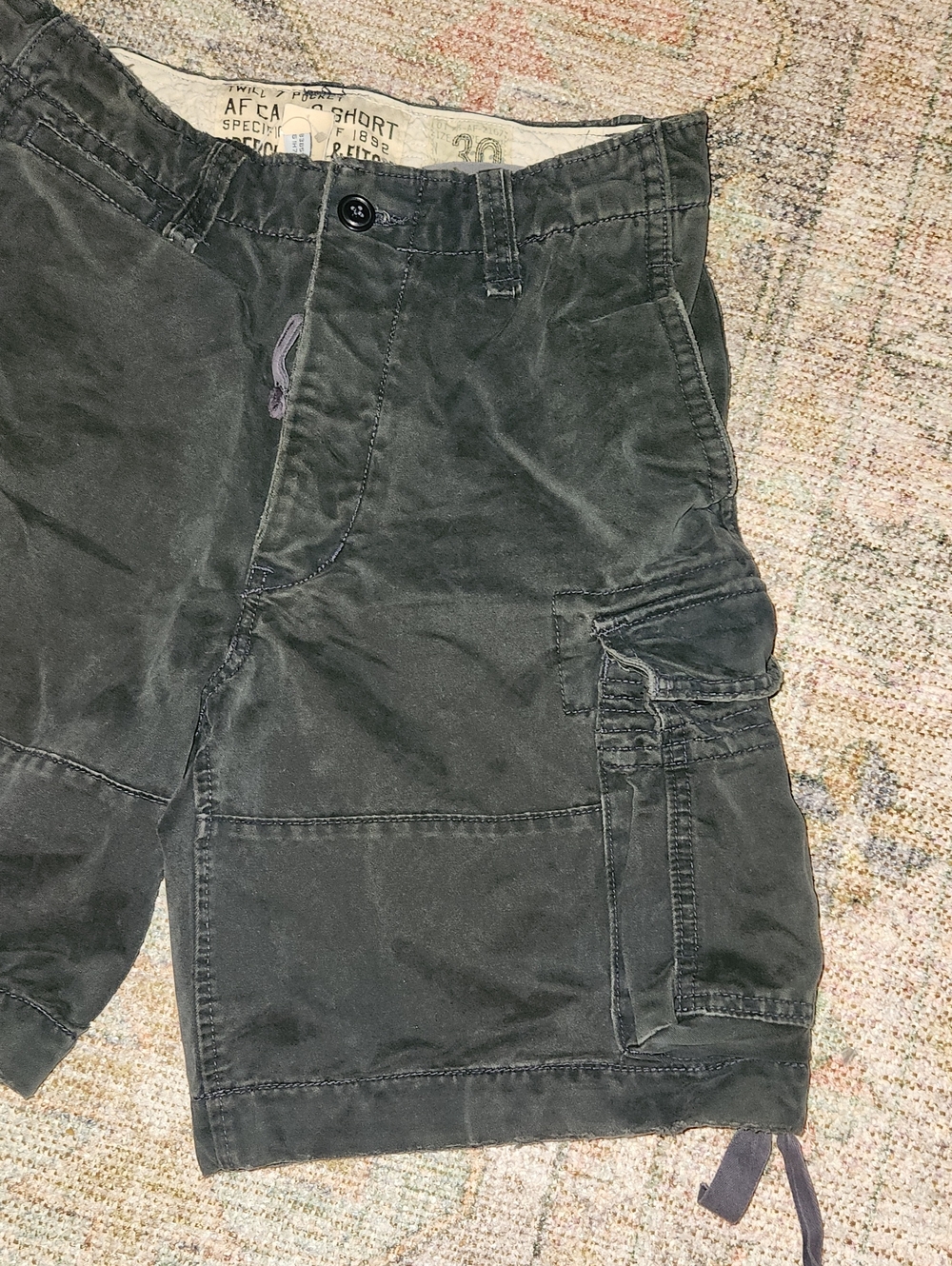 Abercrombie & Fitch Twill 7 Pocket Af Cargo Shorts- Heavy Baggy Y2K Style Sz30 - Picture 2 of 16